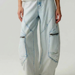 Acid Wash Curved Cargo Jeans
