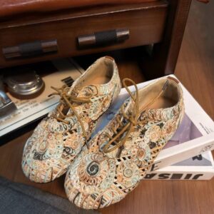 Intricately Woven Embroidered Leather Lace-Up Flats