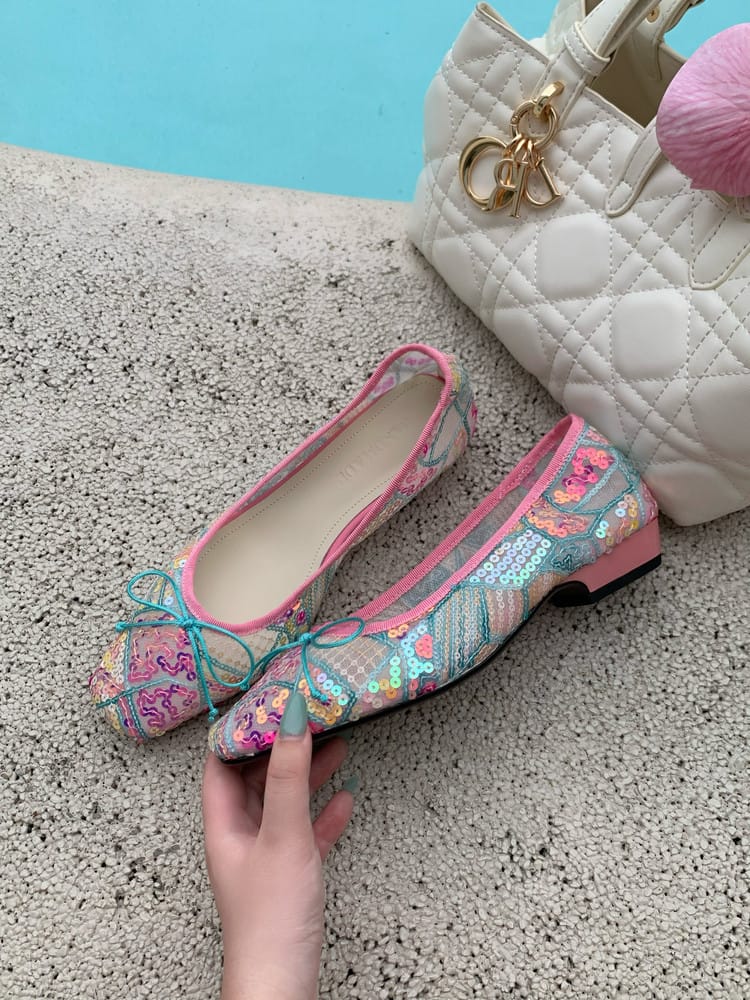 Sequin-Embellished Mesh Ballet Flats - Image 2