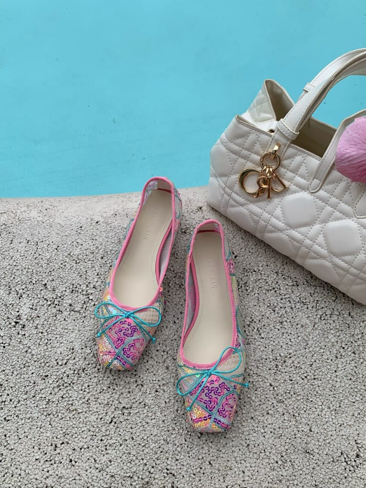 Sequin-Embellished Mesh Ballet Flats - Image 6