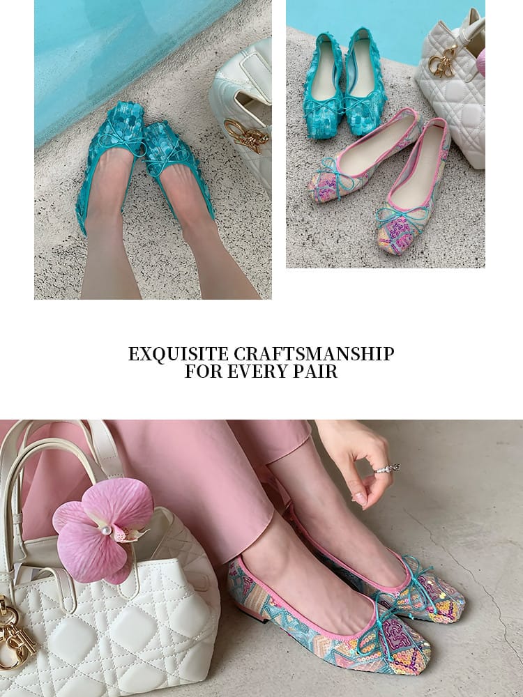 Sequin-Embellished Mesh Ballet Flats - Image 3