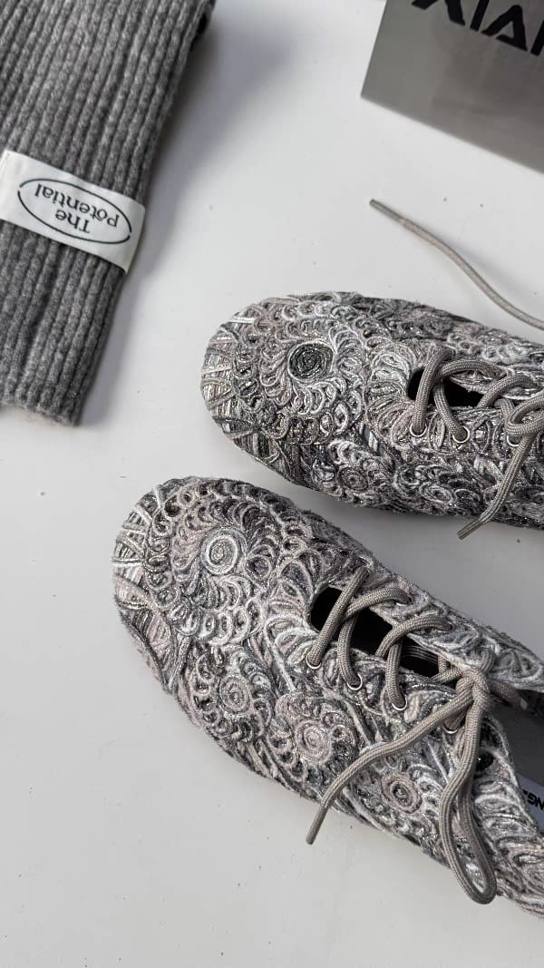 Intricately Woven Embroidered Leather Lace-Up Flats - Image 2