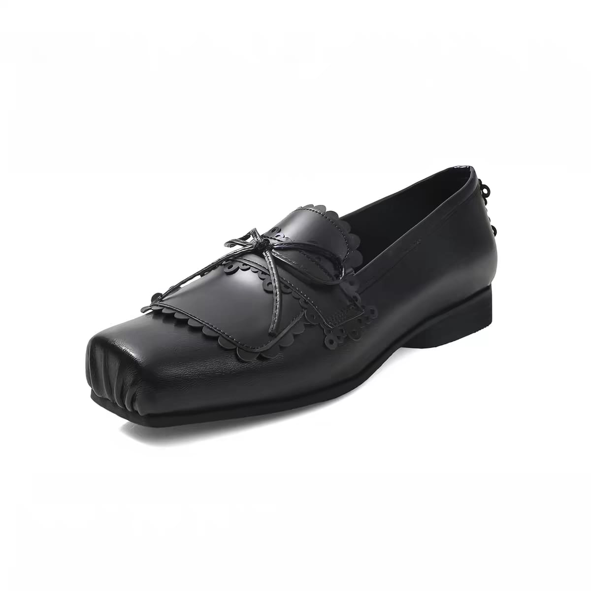Scalloped Bow Leather Loafers - Image 2