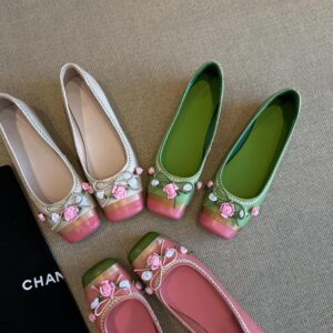 Handcrafted Floral Embellished Leather Ballet Flats