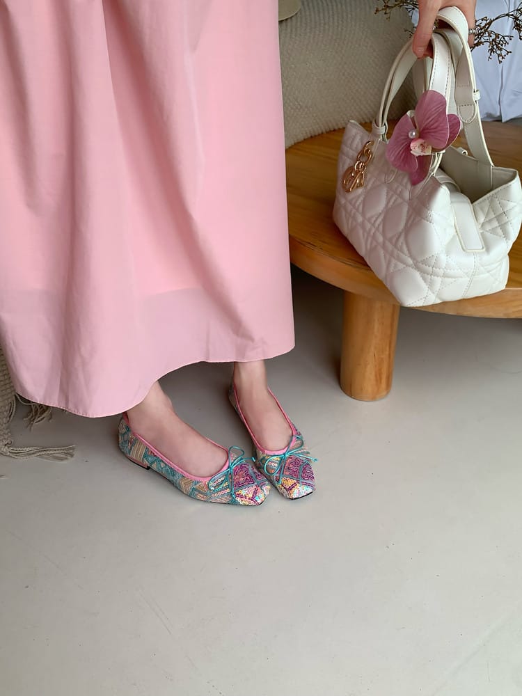 Sequin-Embellished Mesh Ballet Flats - Image 7