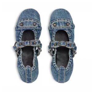 Denim Buckled Ballet Flats