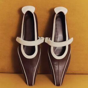 Two-Tone Pointed Mary Jane Leather Flats