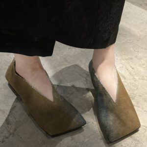 Architectural V-Cut Square-Toe Leather Flats