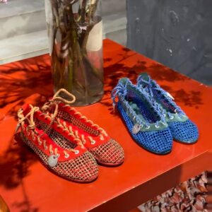 Woven Lace-Up Flats — Vibrant Red