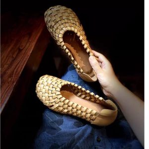 Handwoven Genuine Leather Flat Slip-Ons