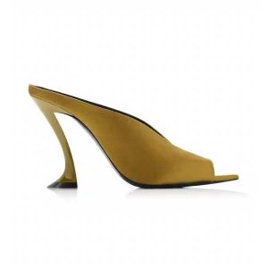 Sculptural Peep-Toe Leather Mules Heel