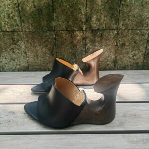 Sculptural Wooden Wedge Mules