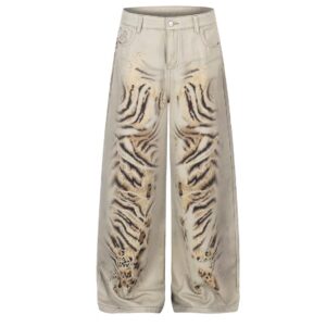 Tiger Fur Graphic Wide-Leg Washed Jeans