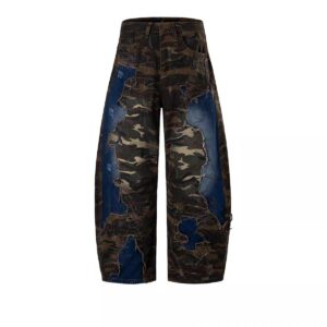 Distressed Layered Camo Wide-Leg Jeans