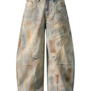 Vintage Acid-Wash Distressed Wide-Leg Jeans