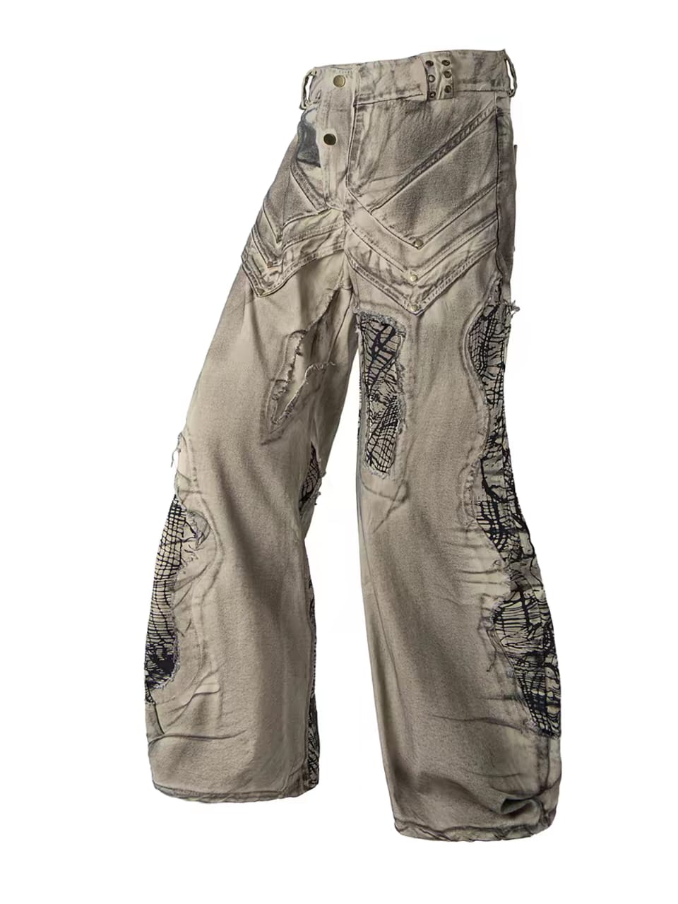 Distressed Webbing Wide-Leg Denim - Image 5