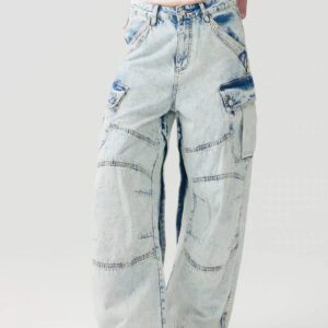Acid Wash Utility Wide-Leg Cargo Jeans