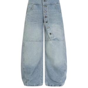 Asymmetrical Button-Fly Barrel Jeans