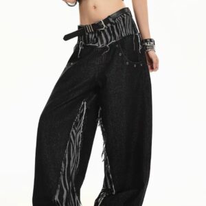 Zebra Waist Contrast Baggy Wide-Leg Jeans
