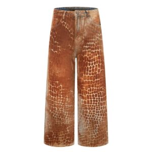 Vintage Wash Crocodile-Print Wide-Leg Jeans