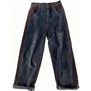 Vintage Wash Panel Wide-Leg Jeans