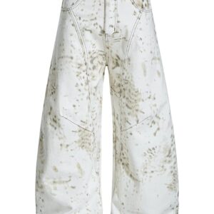 Distressed Washed Acid-Bleach Baggy Wide-Leg Jeans