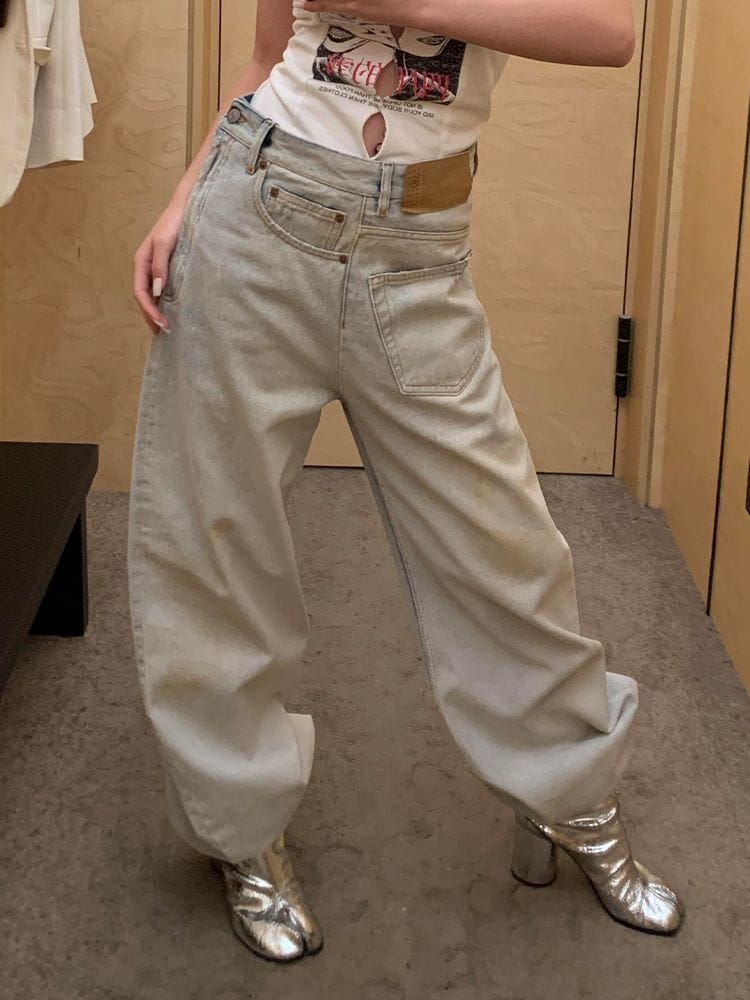 Deconstructed Asymmetric Wide-Leg Jeans