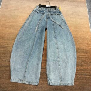 High-Waisted Baggy Barrel Denim Jeans with Drawstring Detail