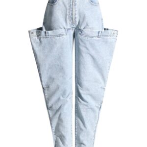 Architectural Fold-Over Light Wash Jeans