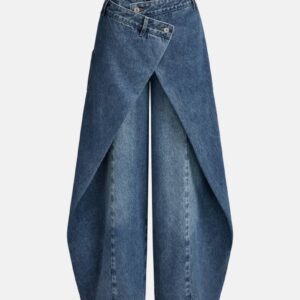 Asymmetrical Overlay Barrel-Leg Jeans