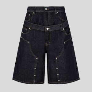 Double-Waistband Riveted Denim Bermudas