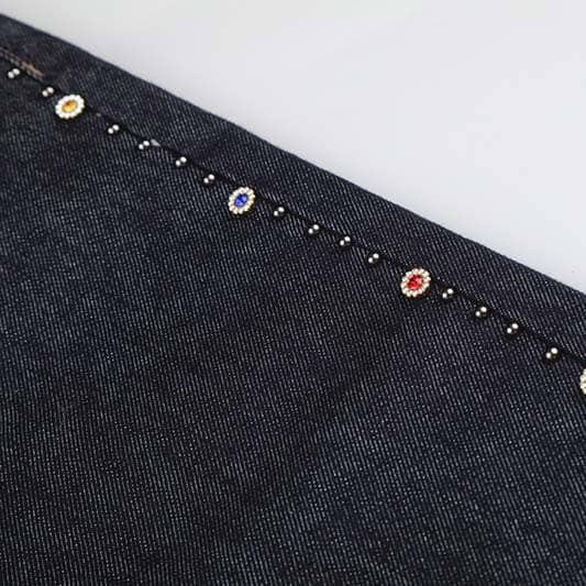 Rhinestone-Embellished Dark Wash Denim Bermudas - Image 2