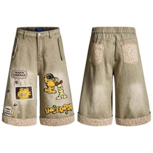 Garfield & Odie Loose-Fit Wide Leg Denim Shorts