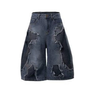 Distressed Graphic Baggy Denim Shorts (Jorts)