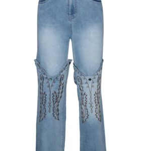 Western Embroidery Detachable Chap Straight-Leg Jeans