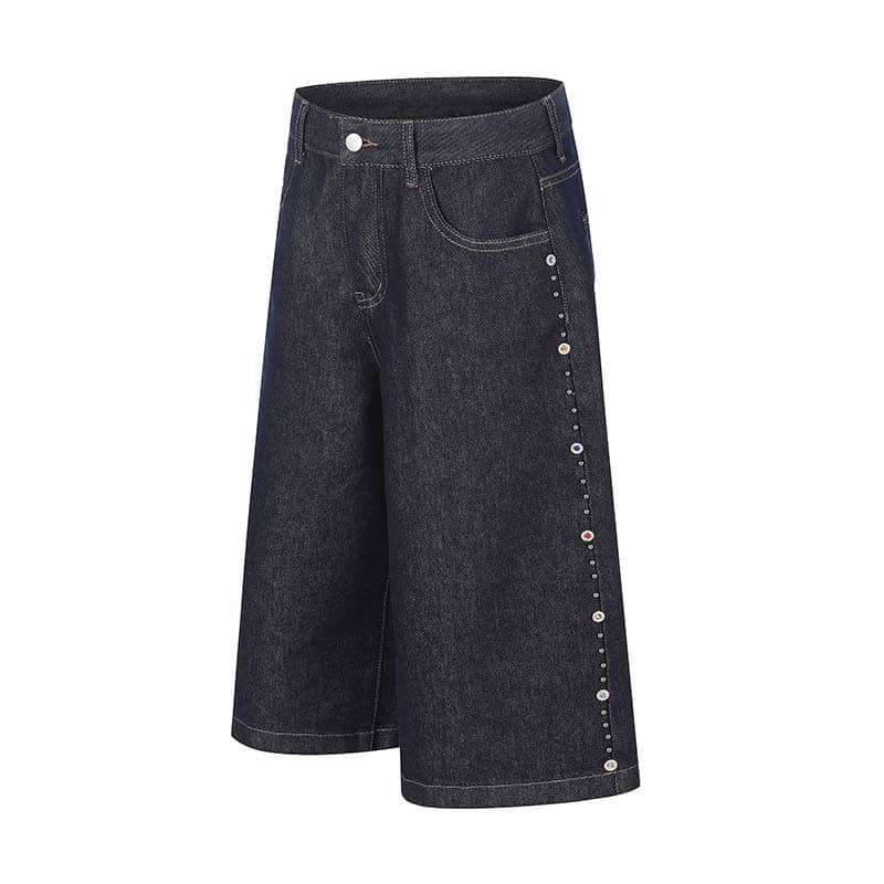 Rhinestone-Embellished Dark Wash Denim Bermudas
