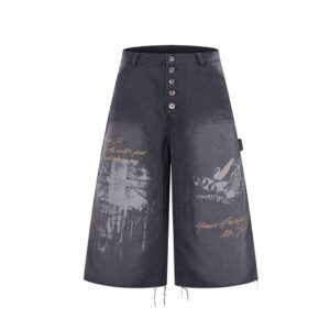 Vintage Distressed Graphic Denim Jorts